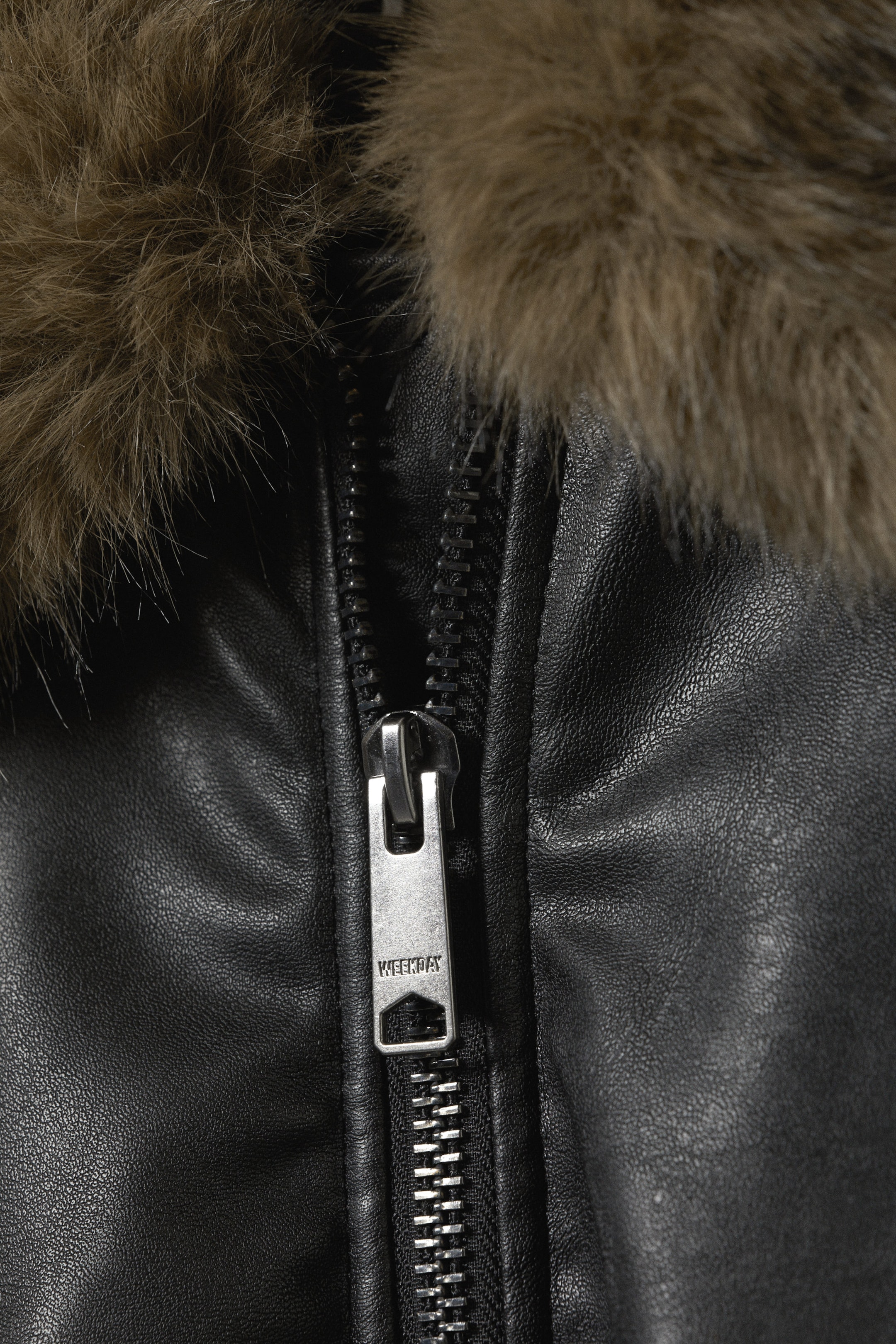 Black - Loose Fit Faux Leather Bomber Jacket - 1