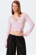 Hellrosa - Wickelstrickjacke mit V-Ausschnitt - 0