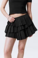 Striped Black - Pleated Layered Mini Skirt - 1
