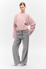 Dusty Grey Overdye - Low Waisted Relaxed Twill Trousers - 0