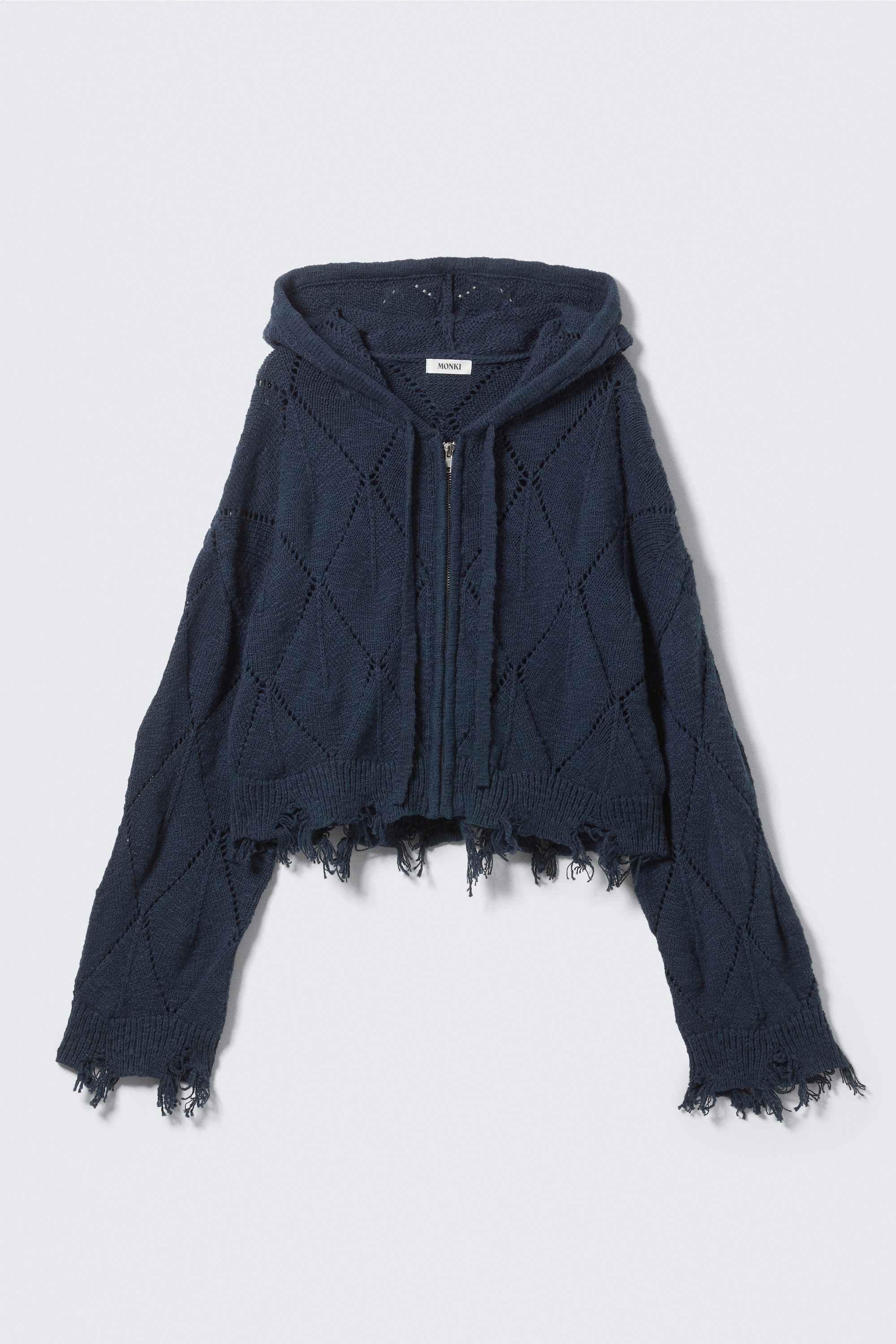 cropped pointelle knit zip hoodie - Dark Blue | Monki WW