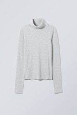 Graumeliert - Gerippter Rollkragenpullover Verena - 0