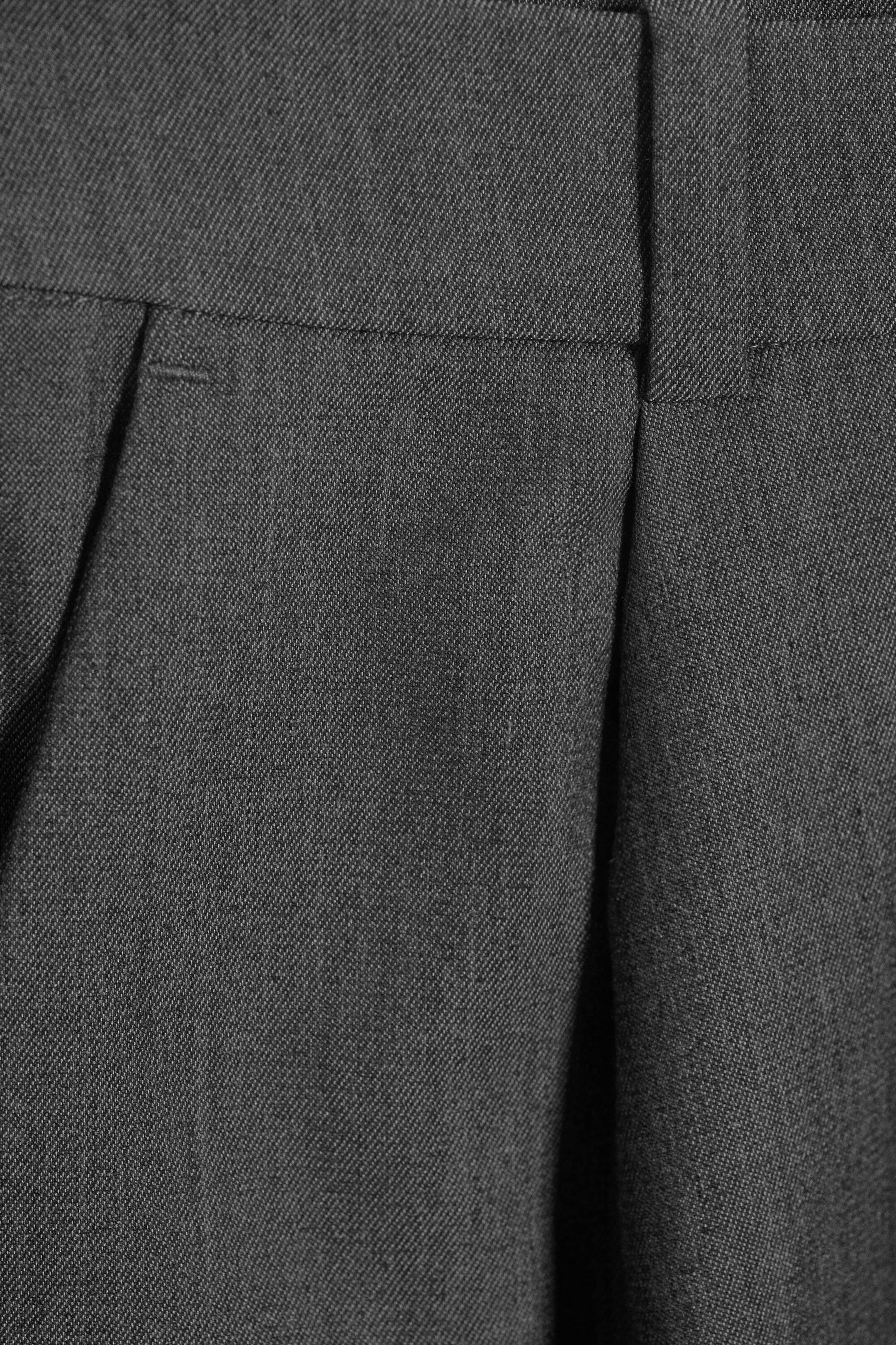 Dark Grey Melange - Loose Fit Barrel Leg Suiting Trousers - 1