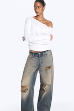 Wit - Off-shoulder top met lange mouwen - 1