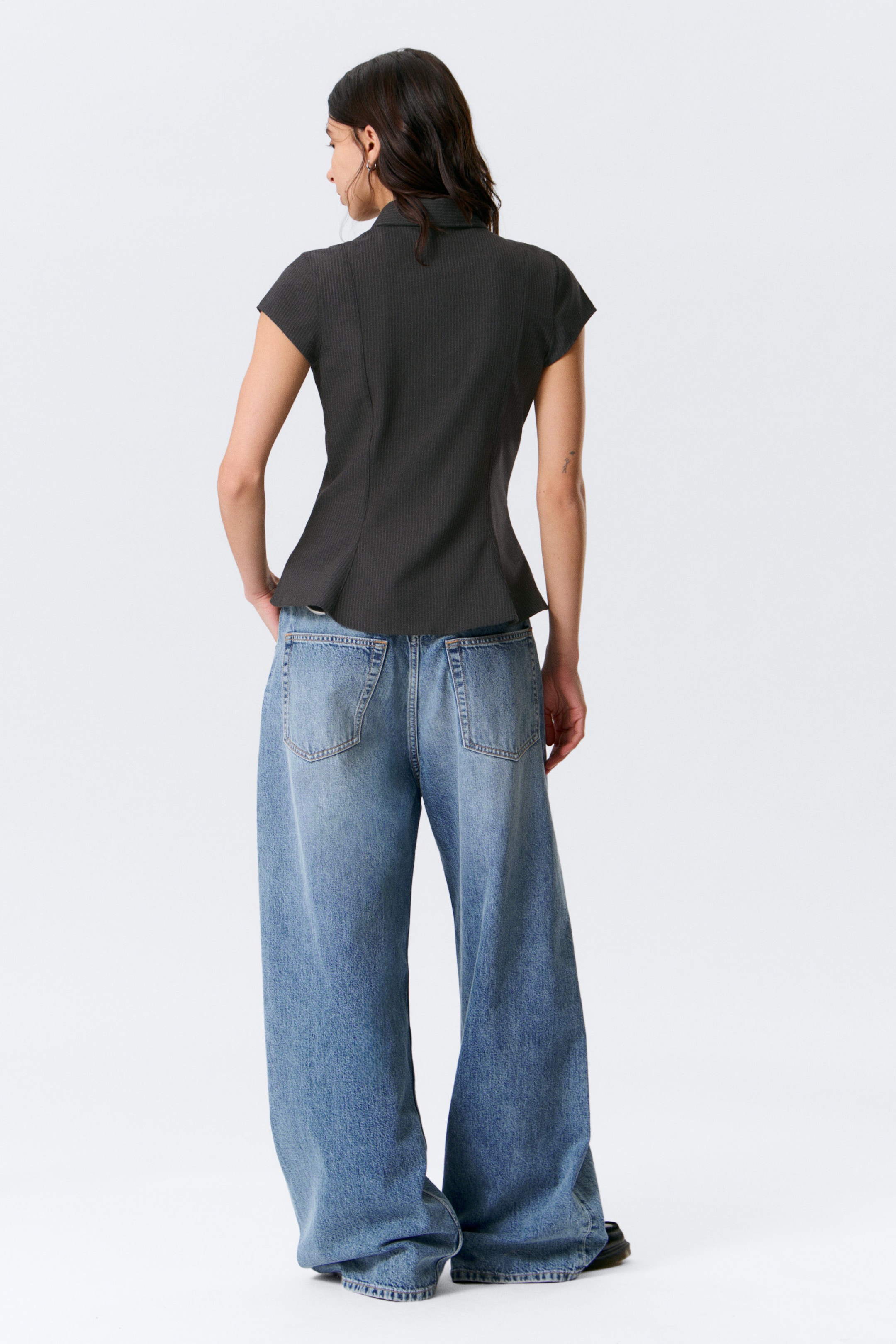 Dark Grey - Pinstriped - Slim Fit Short-Sleeved Crepe Shirt - 3