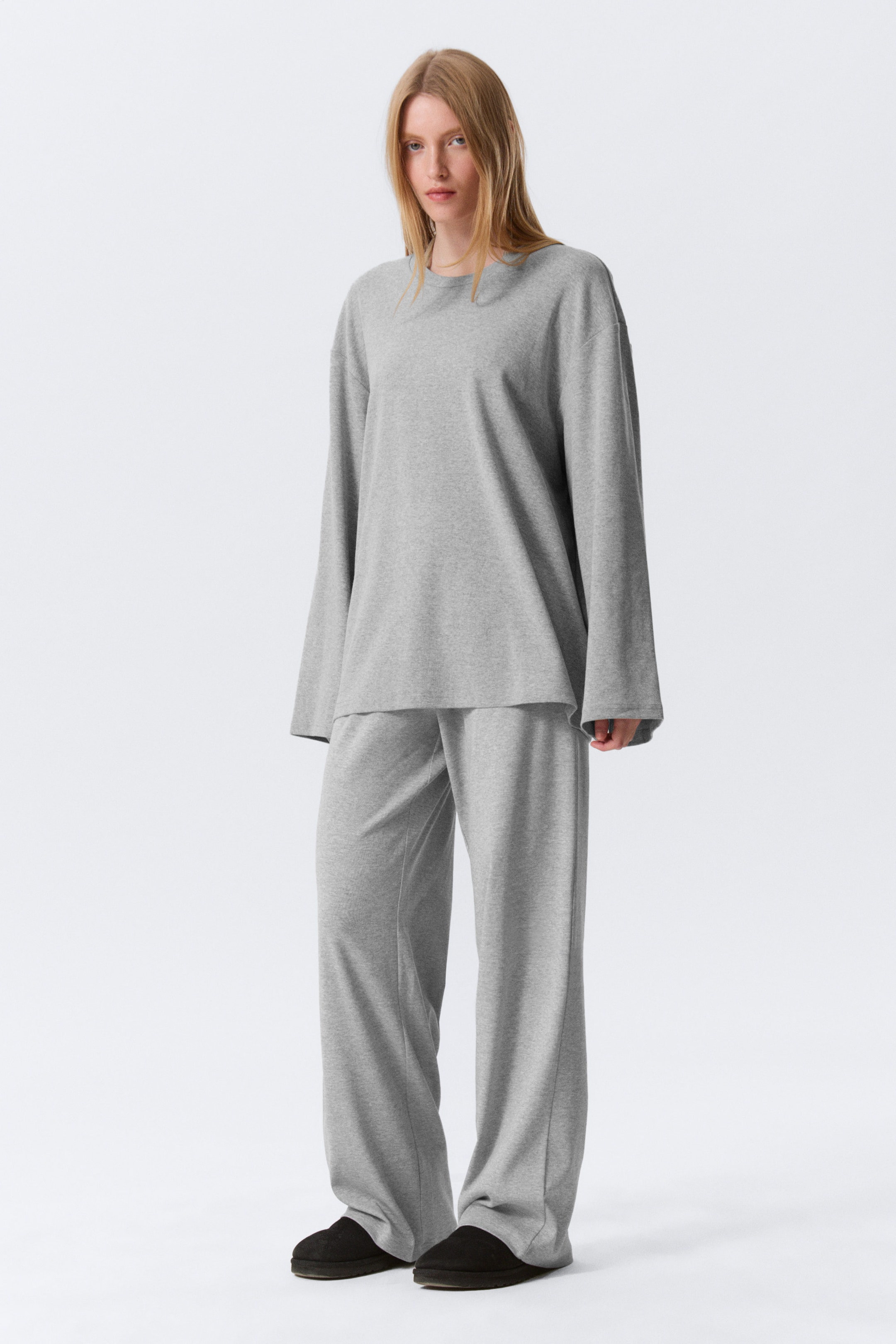 Grey Melange - Relaxed Long-Sleeved Jersey Top - 1