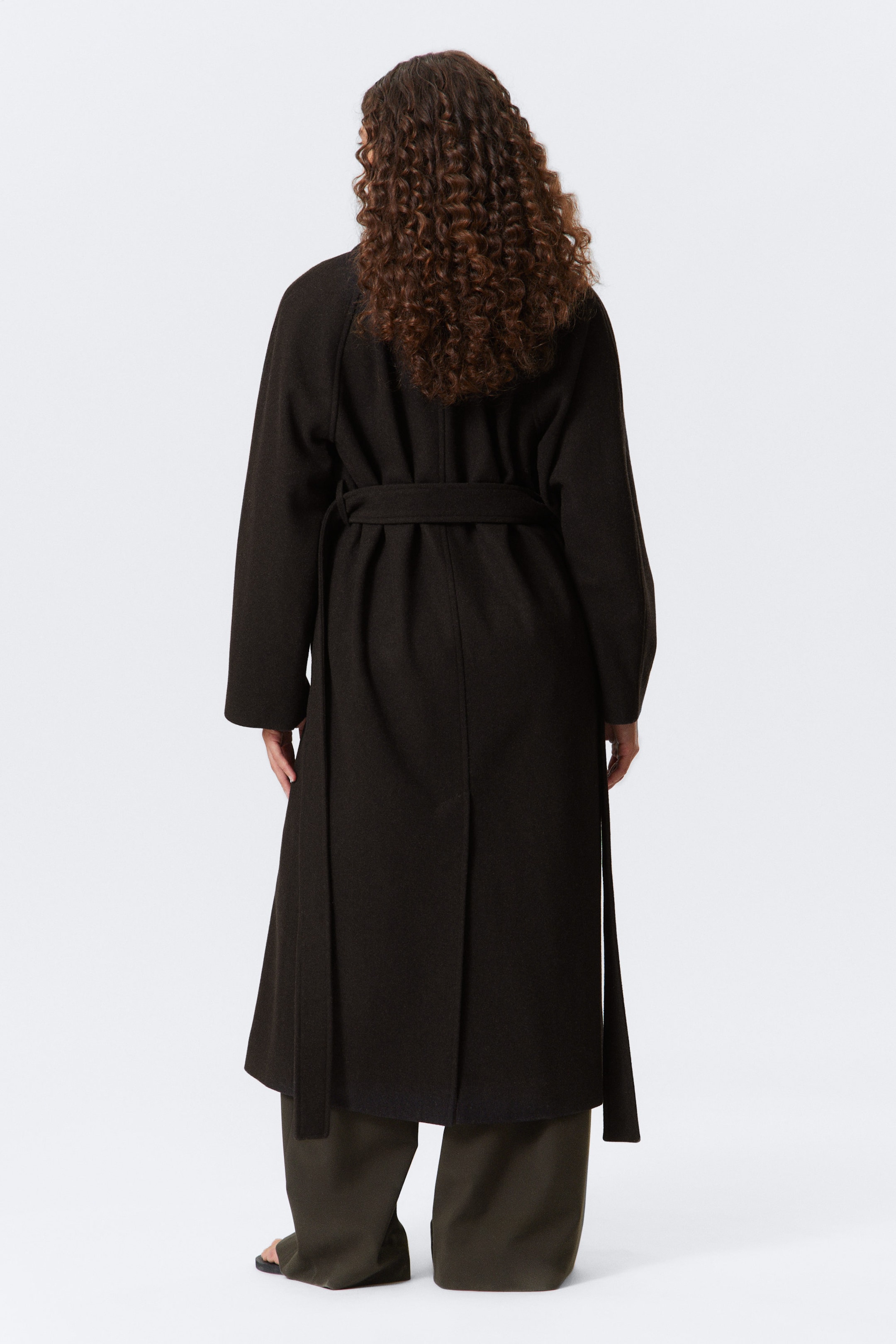 Dark Brown Melange - Kia Oversized Wool-Blend Double-Breasted Coat - 5