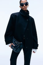 Black - Funnel collar wool-blend jacket - 0