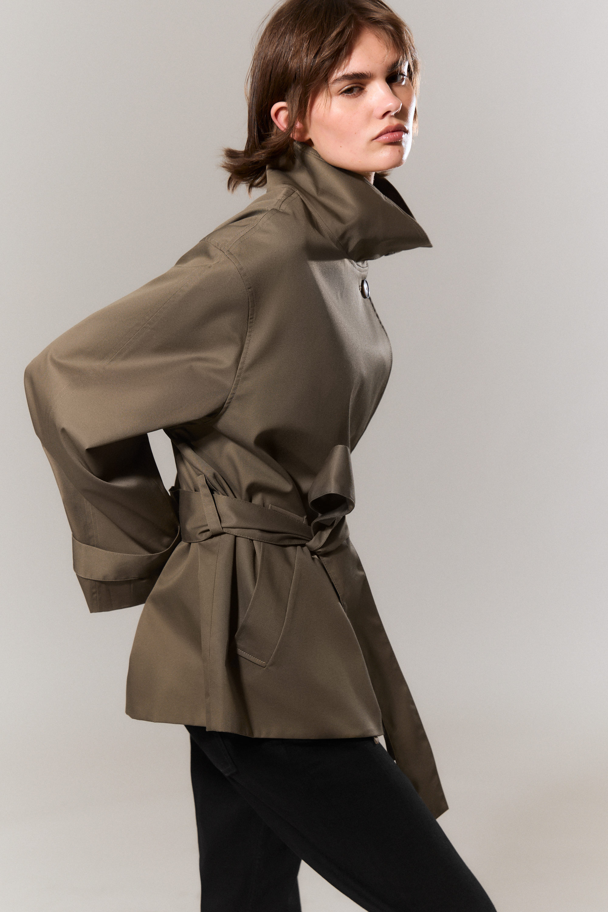 short oversized funnel neck trench coat - Dusty Grey | Weekday WW
