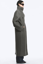 Dark Grey Melange - Oversized kåpe i ullblanding med traktkrage - 6