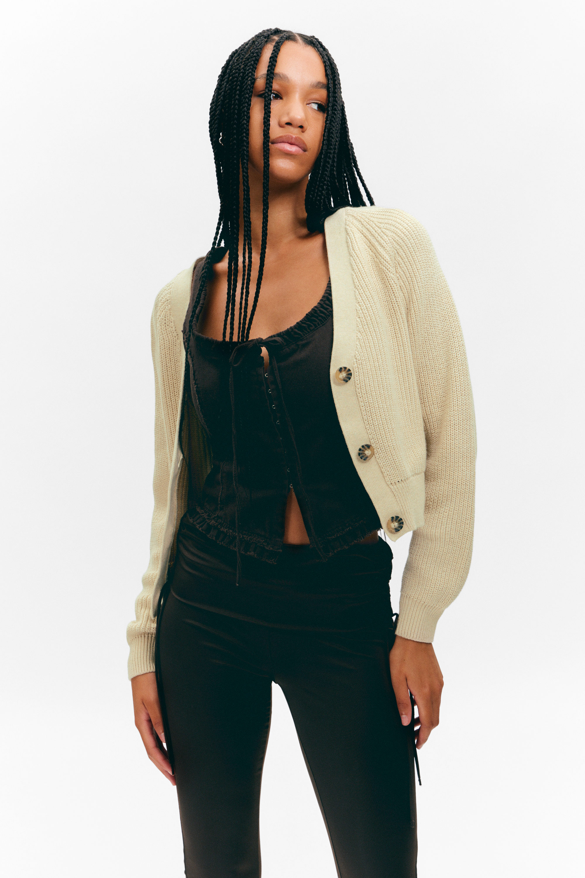 Beige - Chunky cropped cardigan - 2