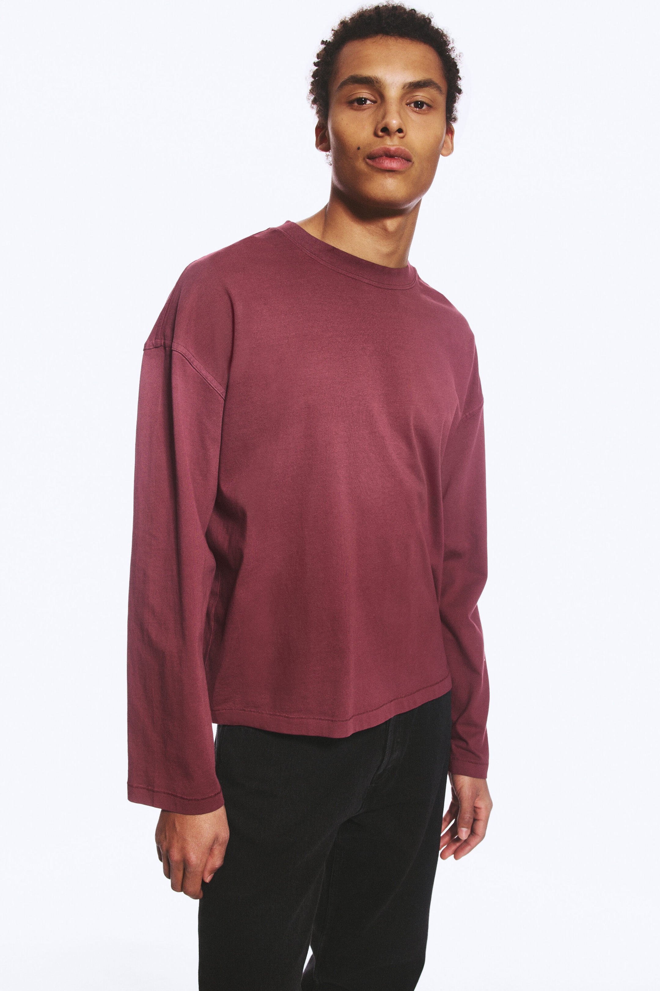 Washed Burgundy - Oversized long-sleeved boxy
