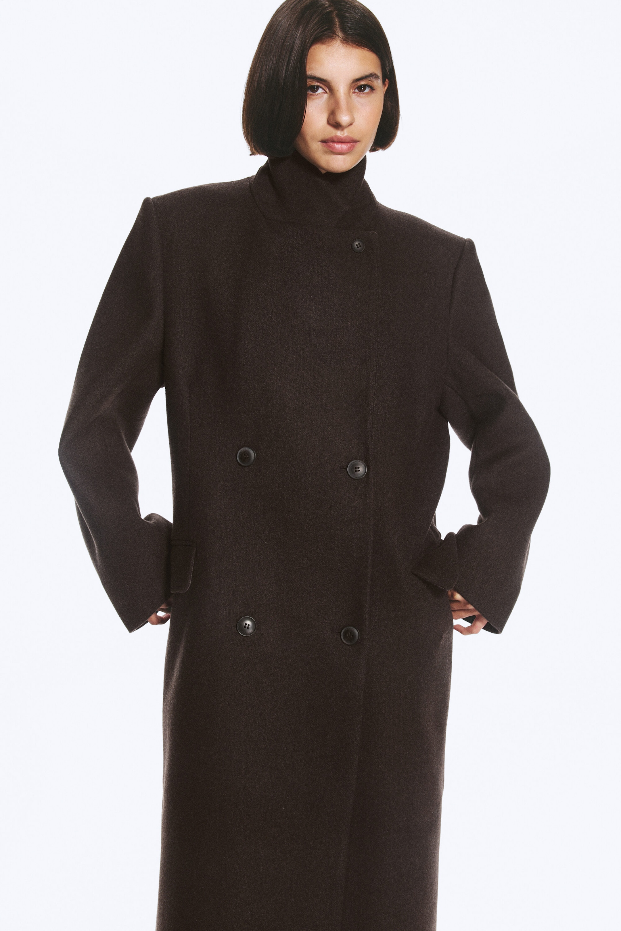 Dark Brown - LOGAN DOUBLE-BREASTED WOOL-BLEND COAT - 1