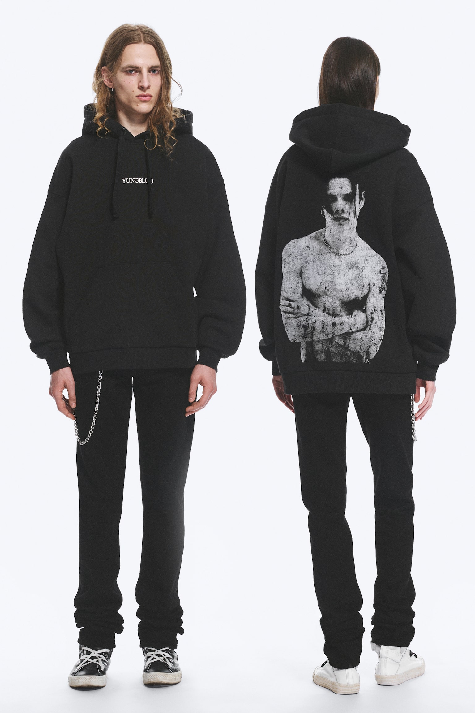 Yungblud tryckt oversized hoodie - Off-black - 1
