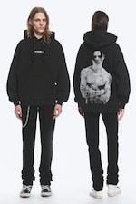 Noir délavé - Sweat à capuche oversize imprimé Yungblud - 0