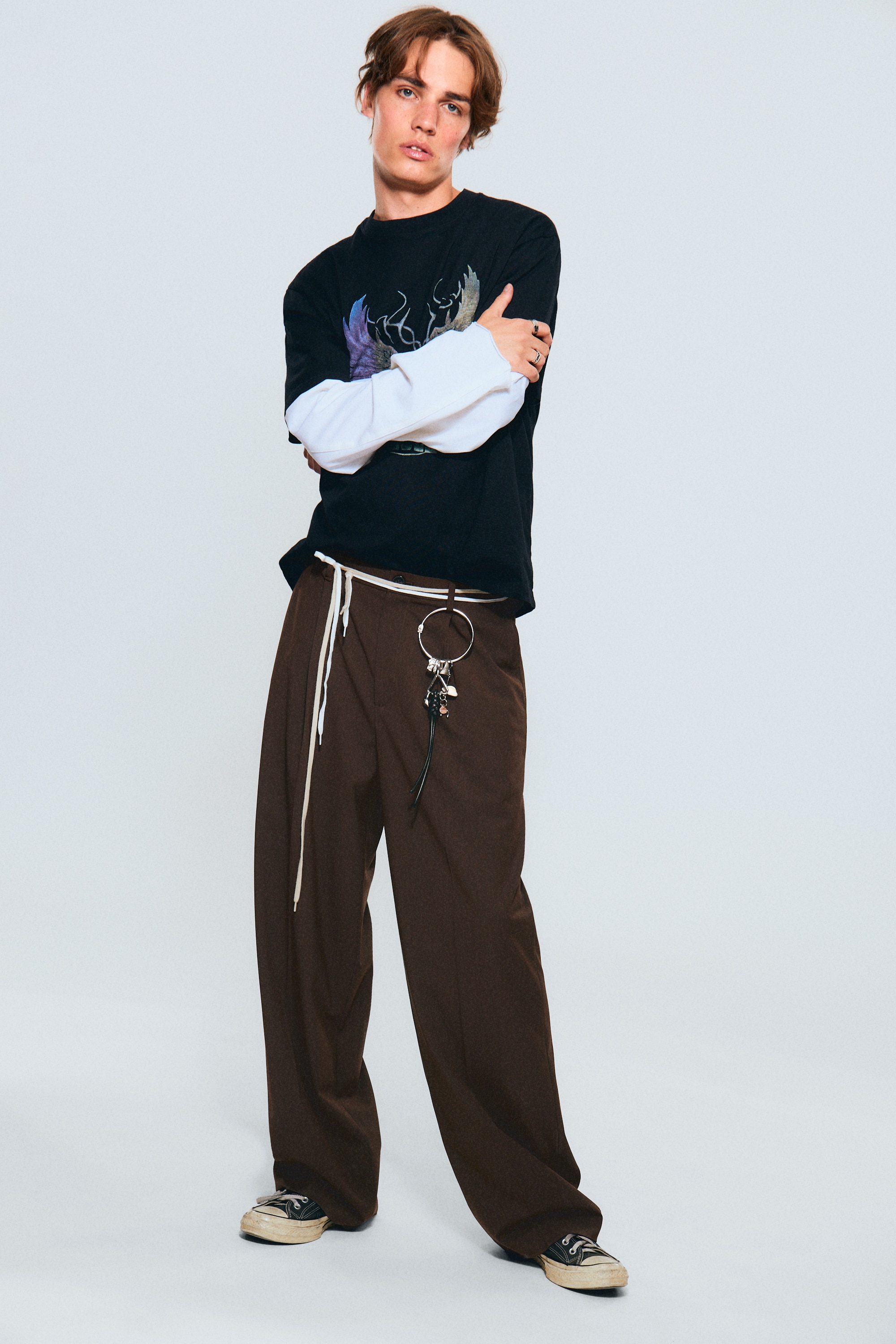 Pantaloni Uno loose in tessuto per abiti - Marrone scuro/Nero/Grigio scuro/Grigio a righe