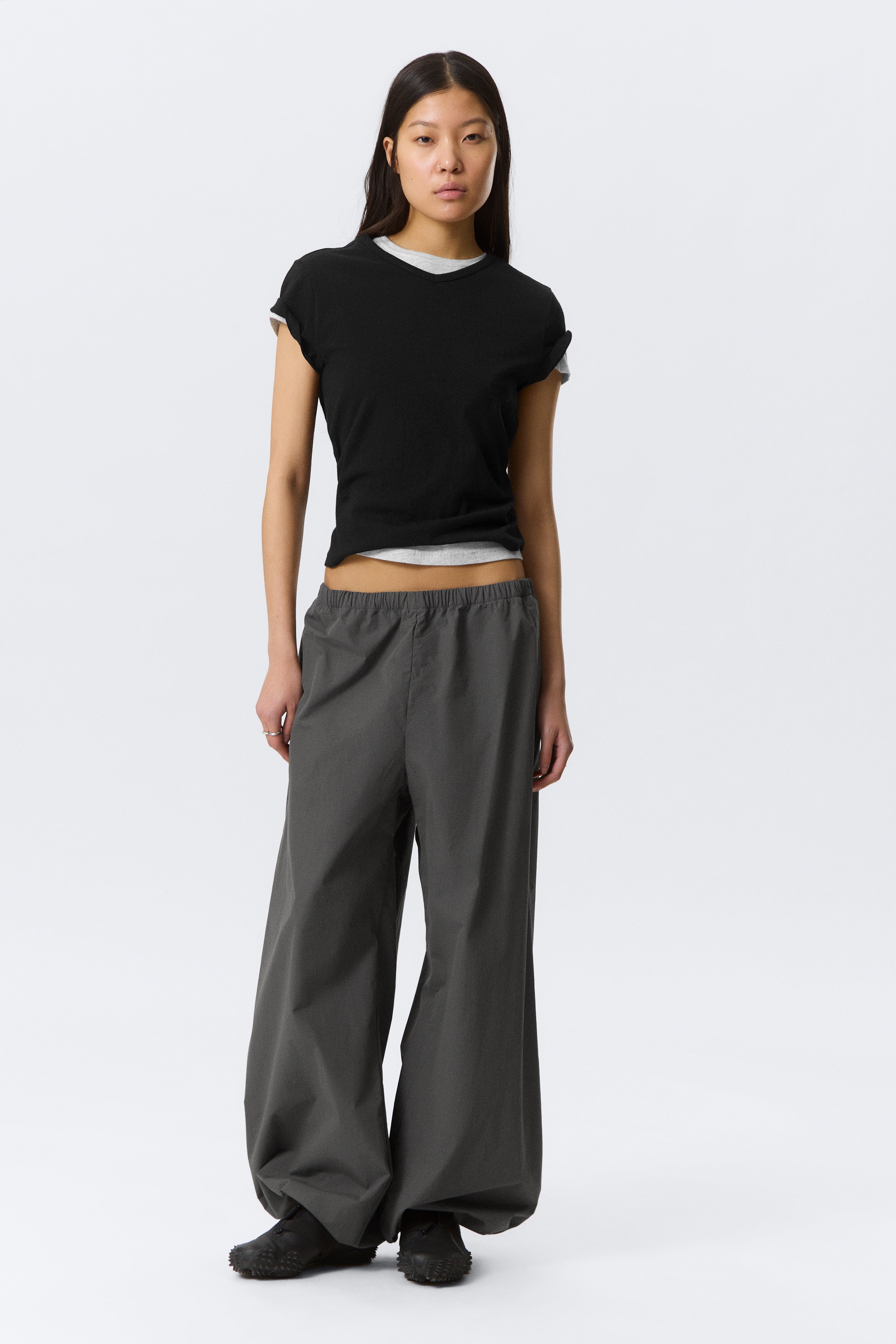 Low Rise Loose Wide Leg Track Trousers - Dark Grey