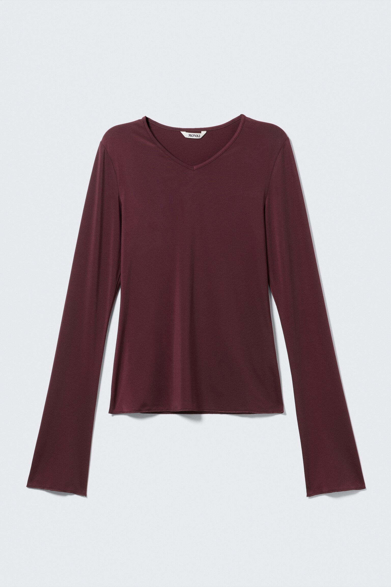 Long-Sleeved V-Neck Top - Burgundy/Light Pink - 2