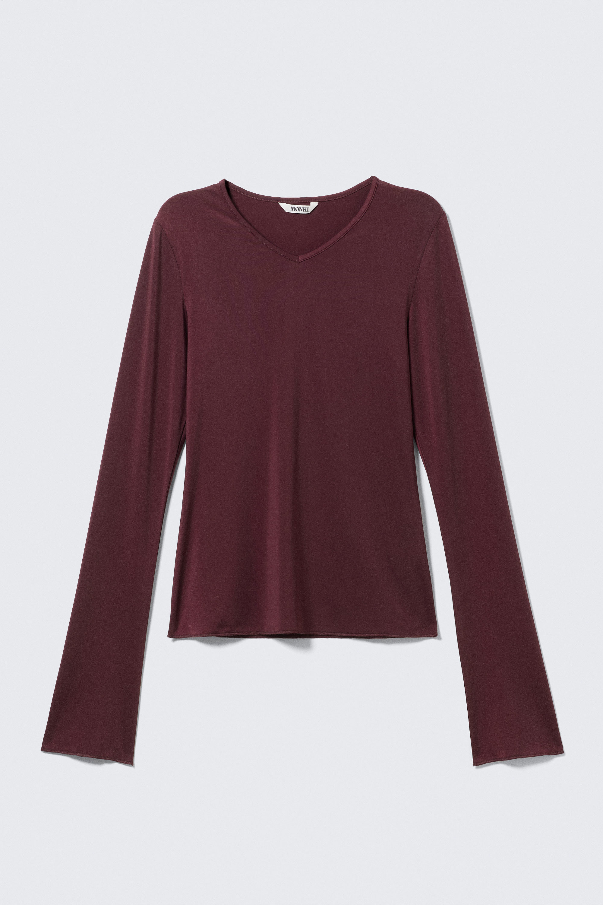 Burgunderrot - Longsleeve-Top mit V-Ausschnitt - 3