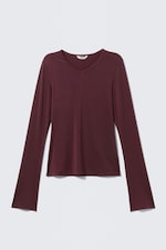 Burgunderrot - Longsleeve-Top mit V-Ausschnitt - 3