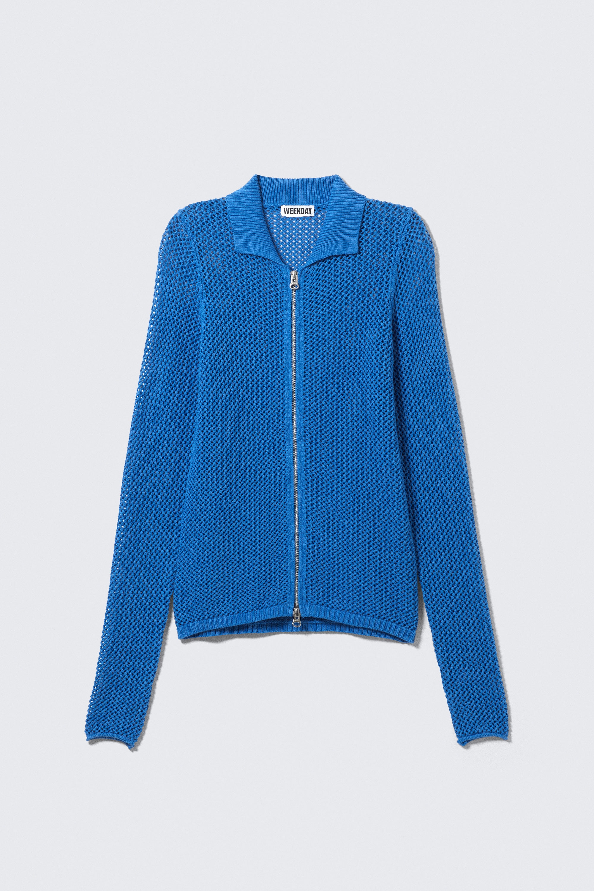 Leuchtendes Blau - Baumwoll-Strickjacke mit Zipper - 3
