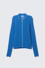 Bright Blue - Knitted Cotton Zip Cardigan - 0
