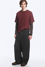 Black - Loose baggy pleated suit trousers - 1