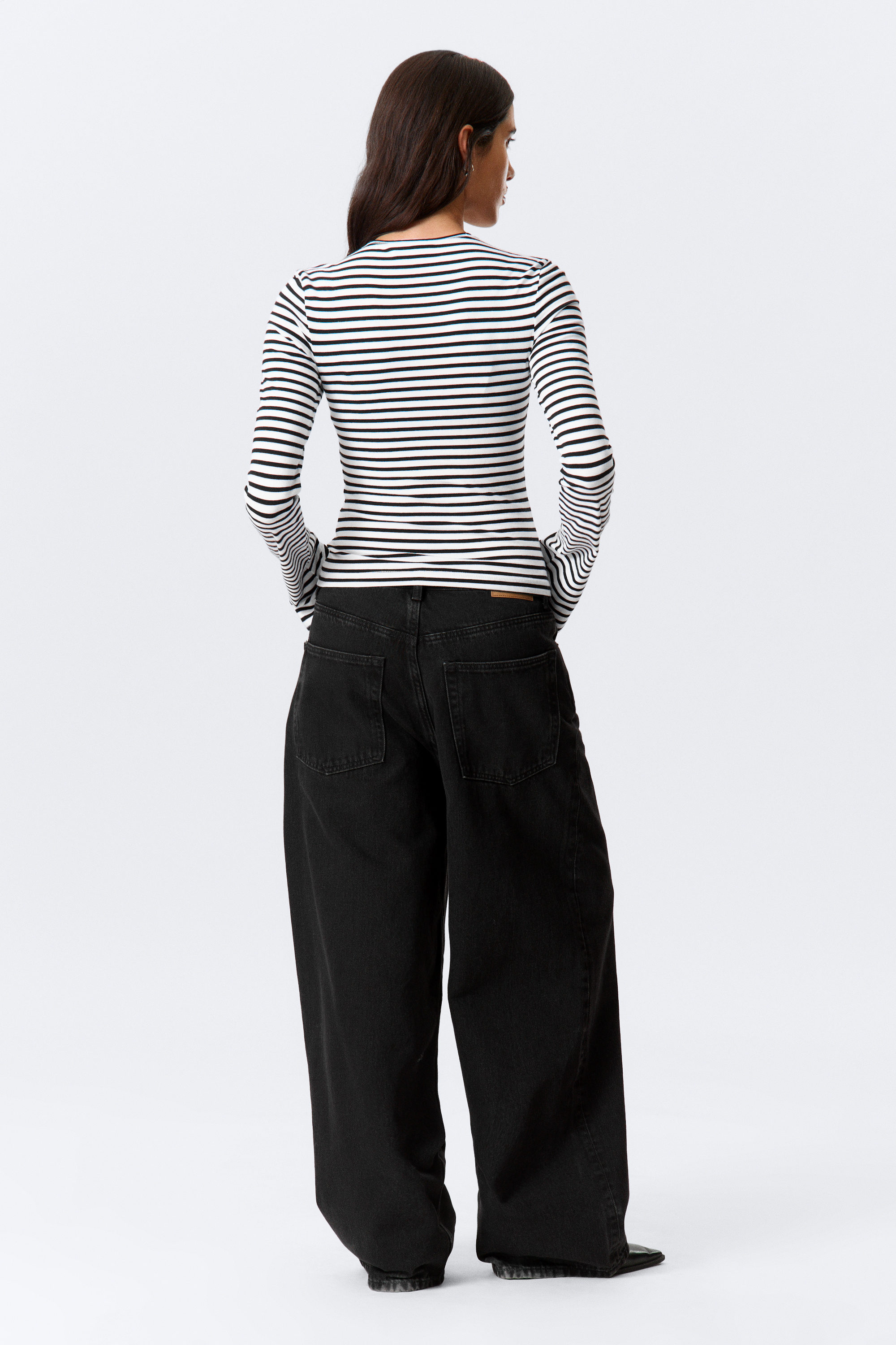 Randig Svart/Vit - Långärmad topp i bomull - 2