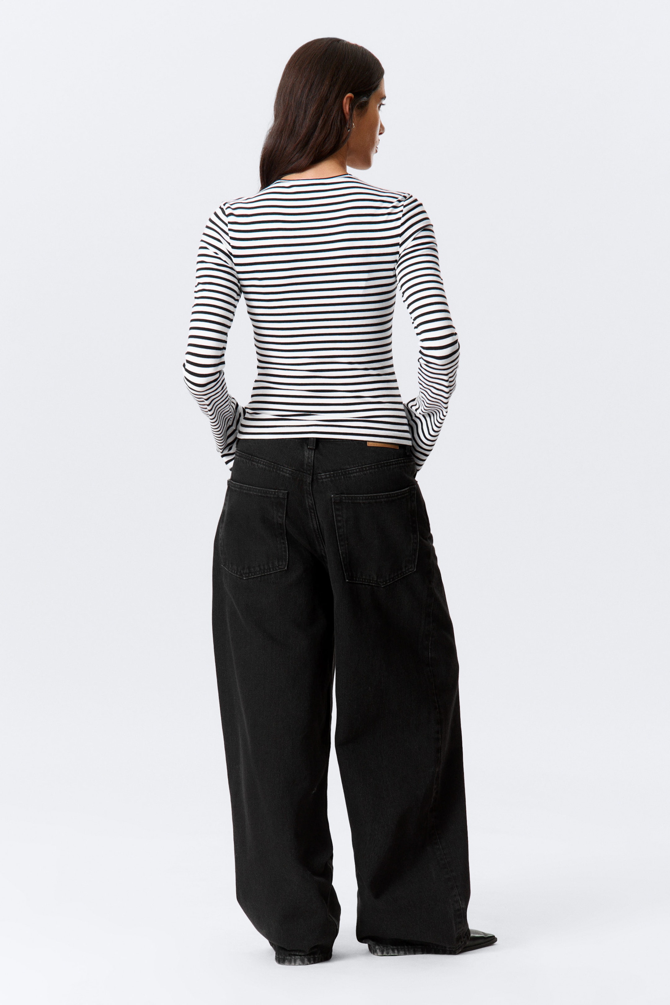 White - Black Stripes - Long Sleeve Cotton Top - 2