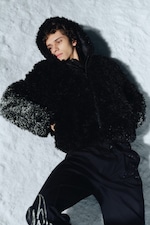Svart - Fuskpälsjacka med huva - 0