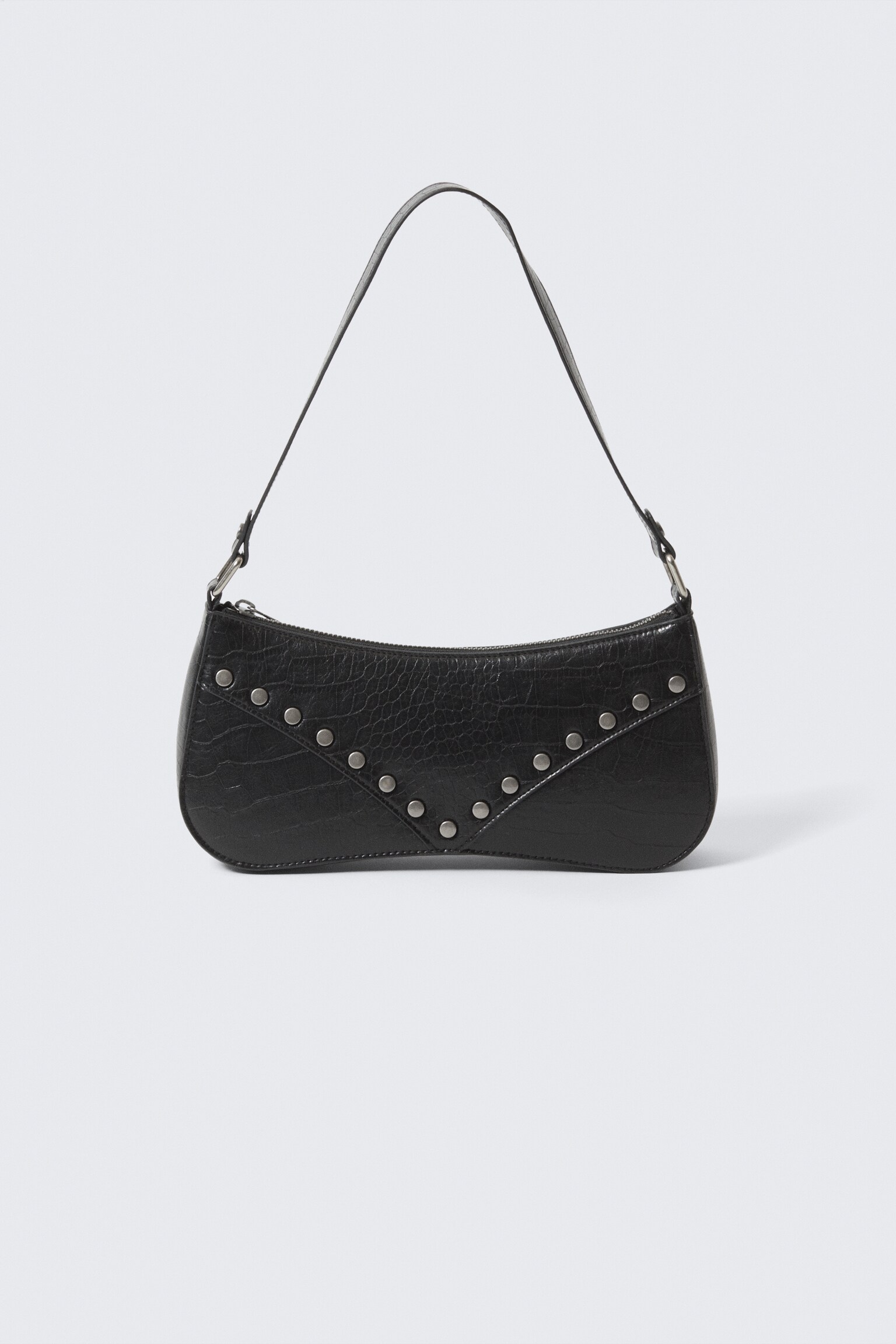 Studded Faux Leather Shoulder Bag - Black