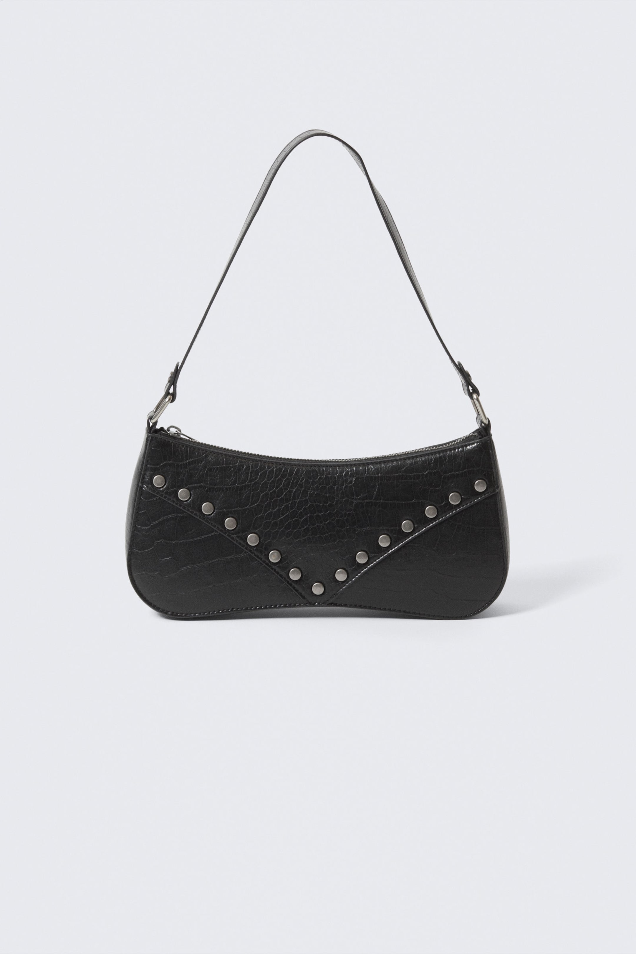 Black - Studded Faux Leather Shoulder Bag - 1