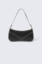 Black - Studded Faux Leather Shoulder Bag - 0