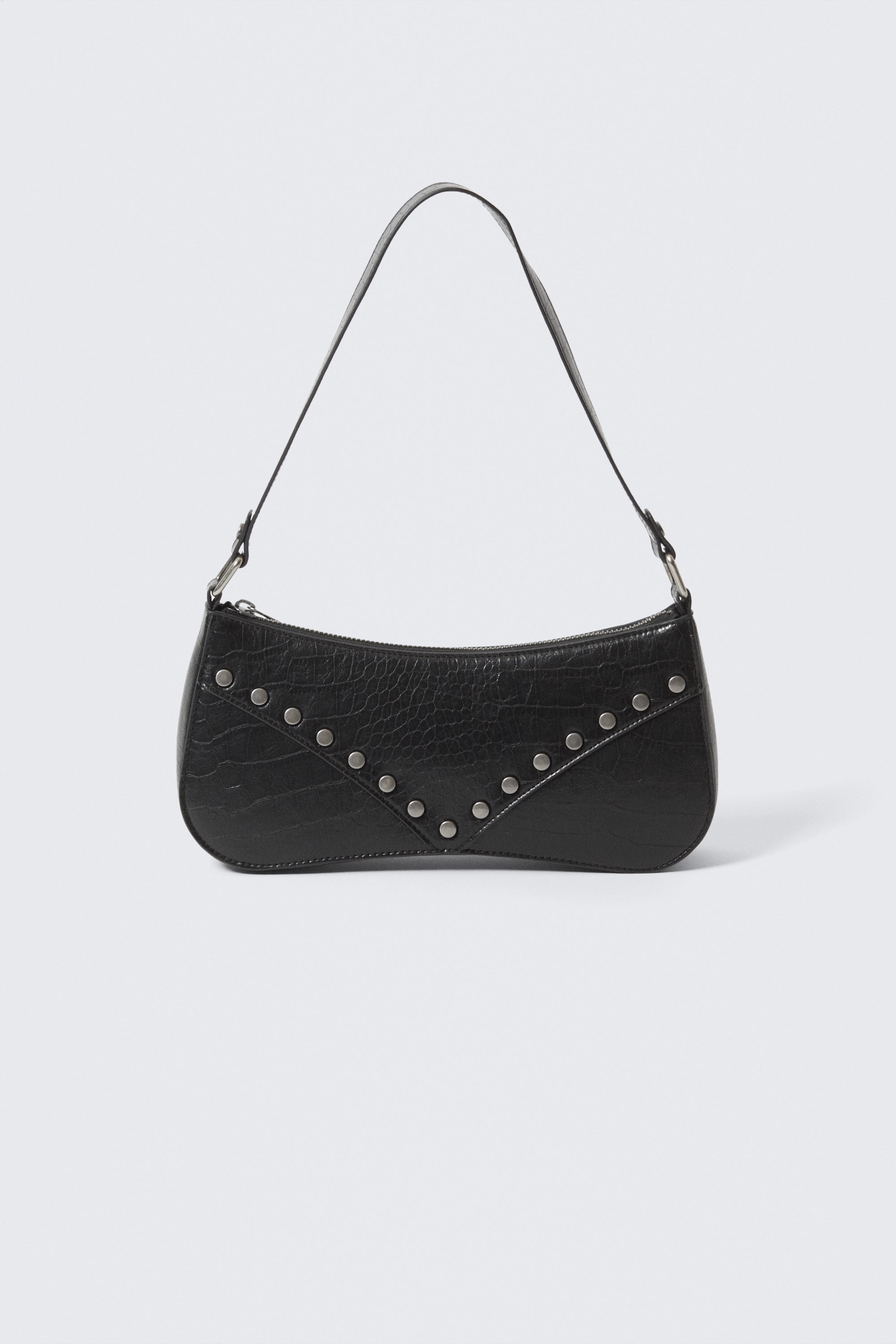 Black - Studded Faux Leather Shoulder Bag - 1
