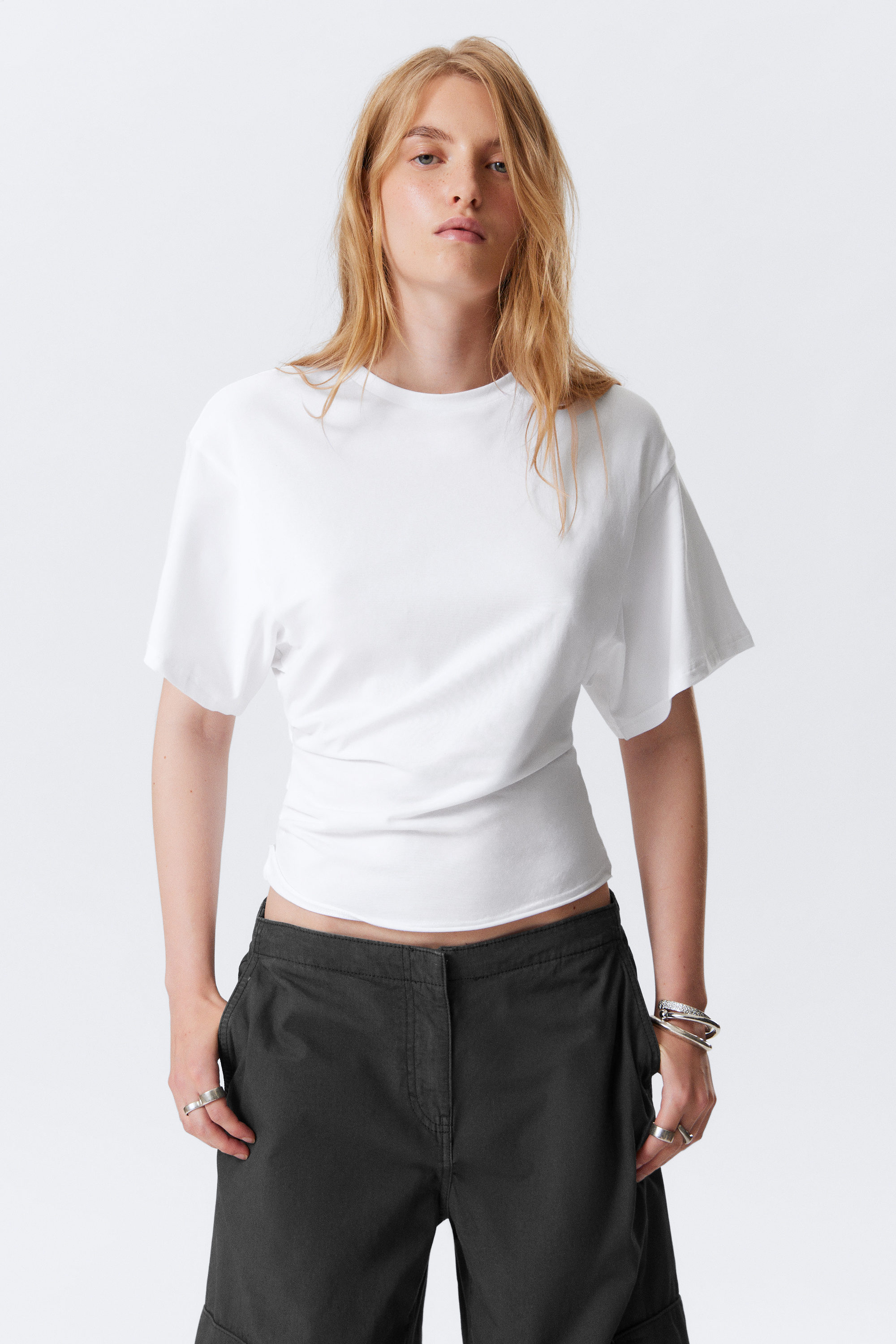 White - DRAPED FITTED T-SHIRT - 1