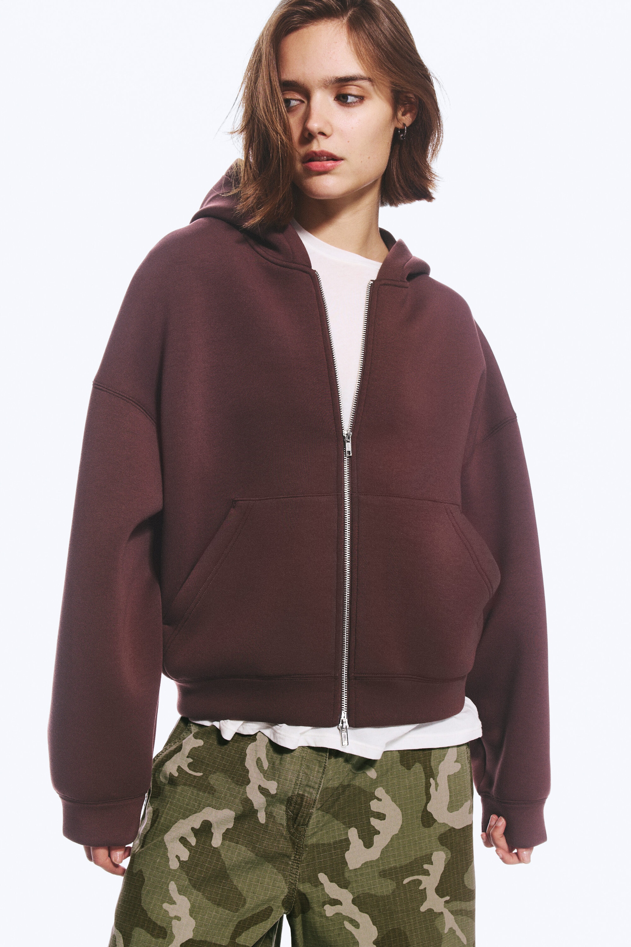 Burgundy - Oversized Scuba Zip-hoodie - 2