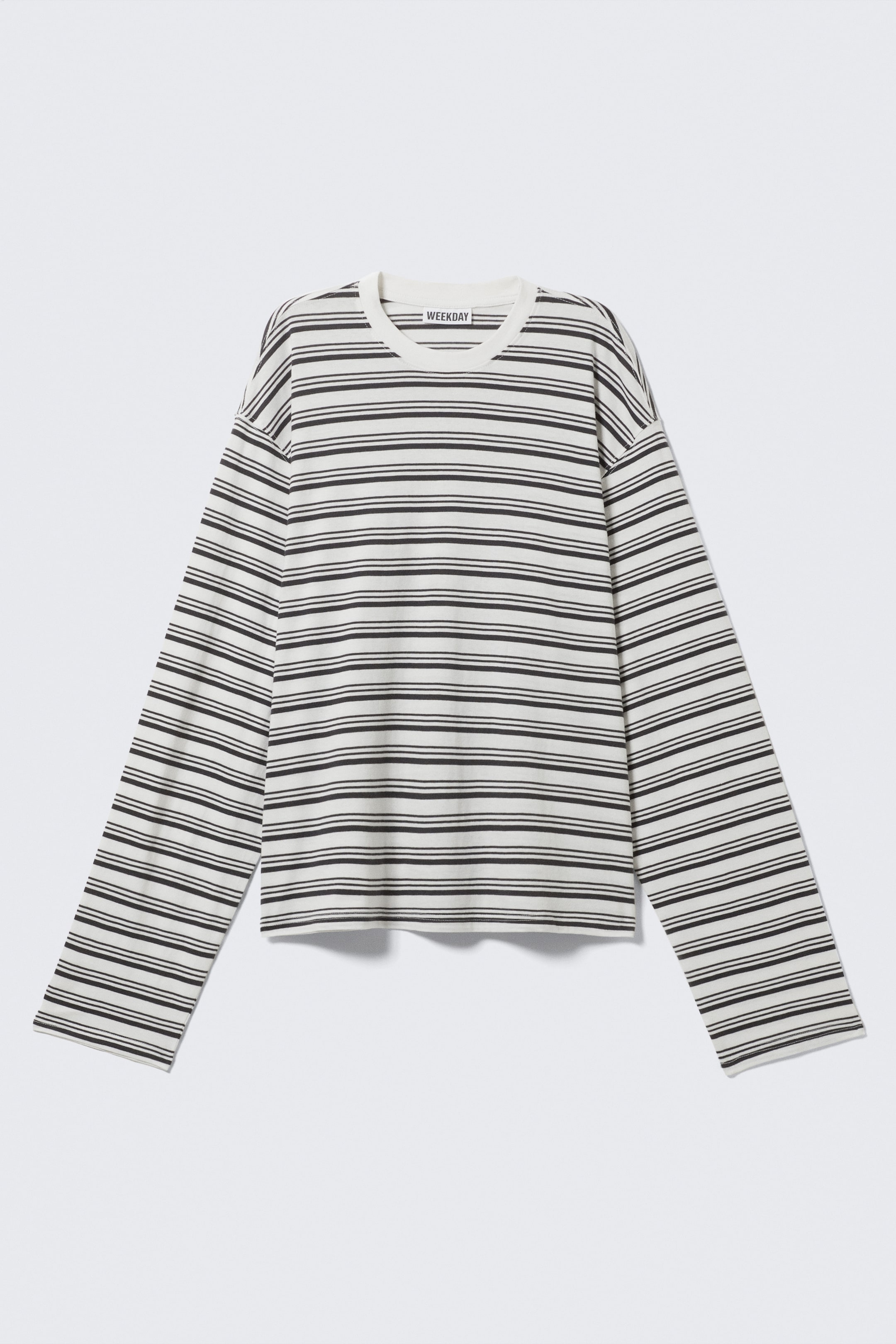Προβολή μεγαλύτερης εικόνας: Boxy Fit Long-Sleeved Striped T-shirt - Μαύρες και Λευκές Ρίγες - Ladies | H&M GR 4