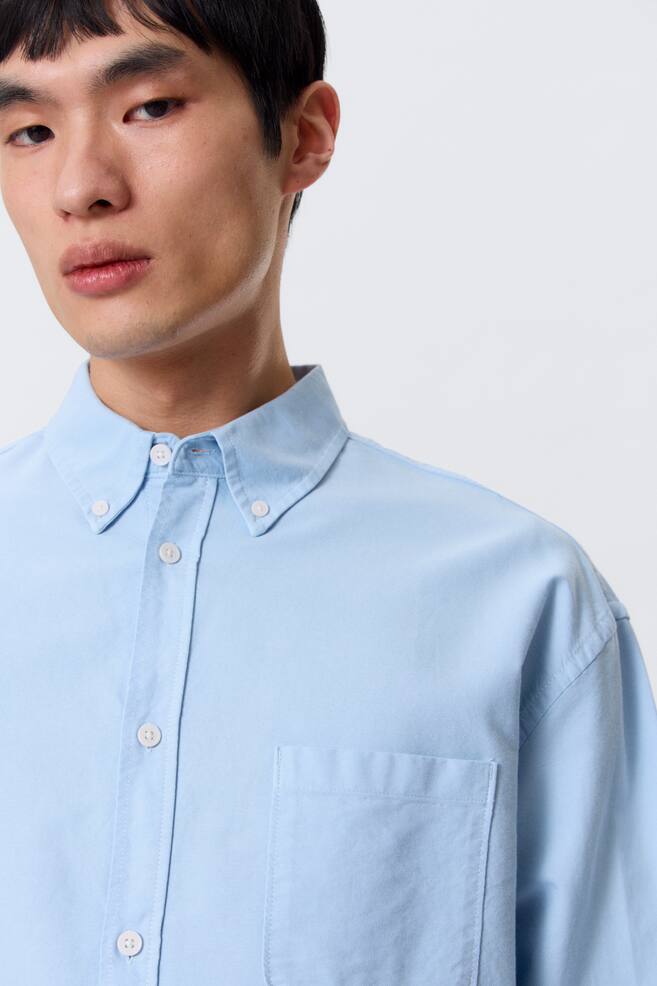 Boxy Long-Sleeved Oxford Shirt - Light Blue - 5