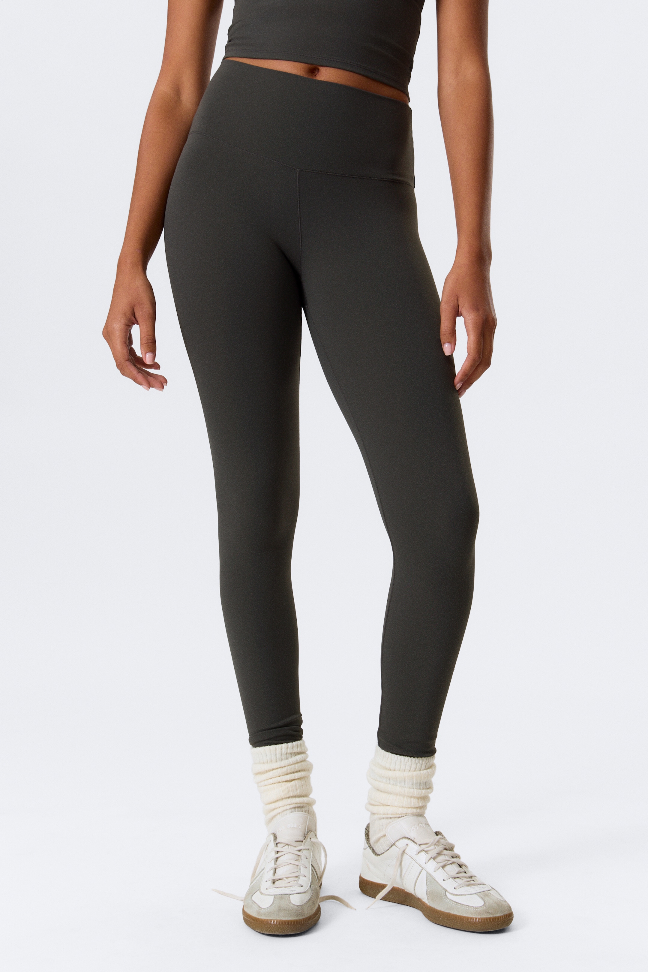 View larger image: High Waisted Sports Tights - Dark Grey - Ladies | H&M GB 1