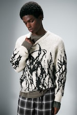 White - Black Graphic - Graphic Knitted Wool-Blend Sweater - 0