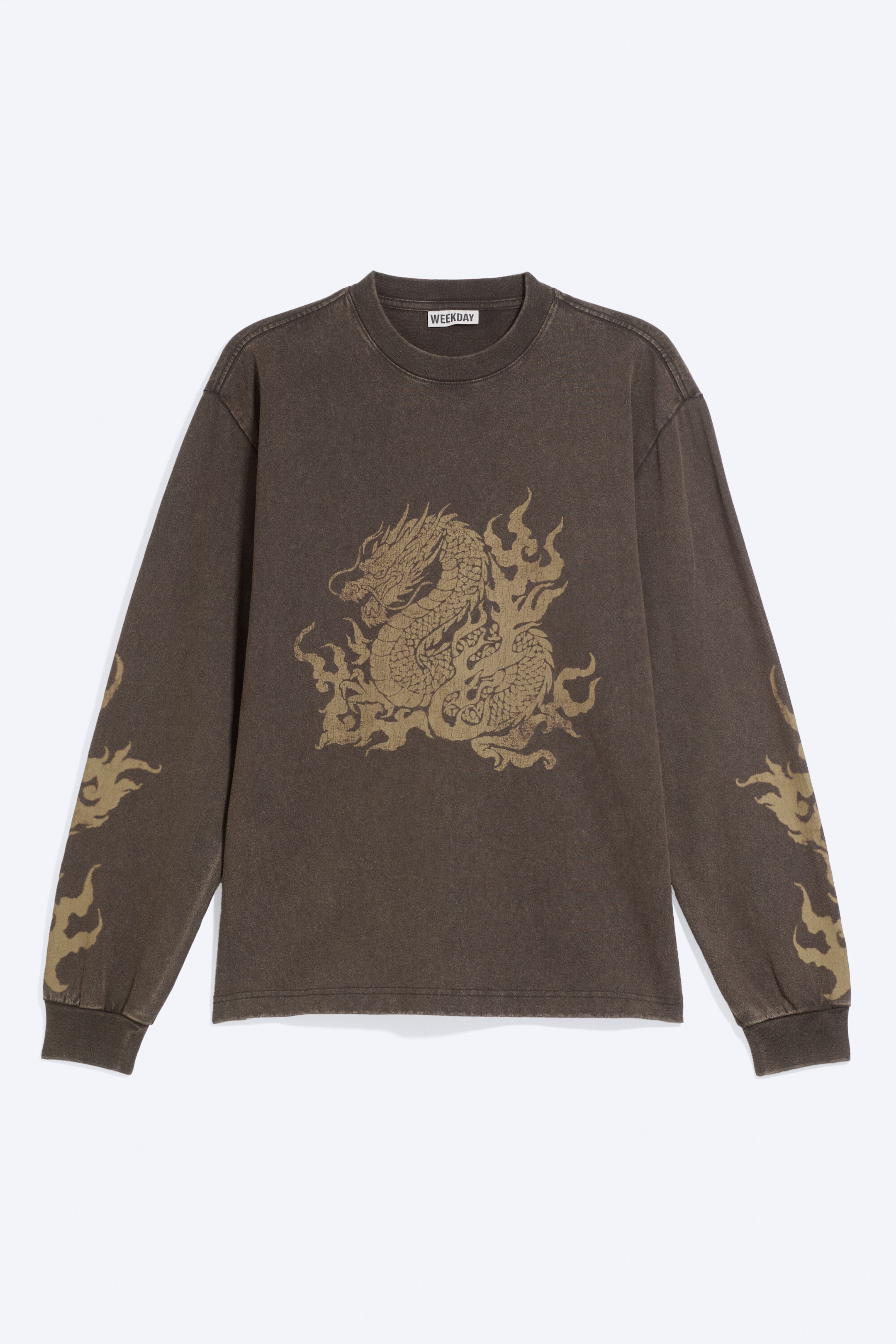 Dunkelbraun - Lang - Lässiges Longsleeve mit Grafikdruck - 4
