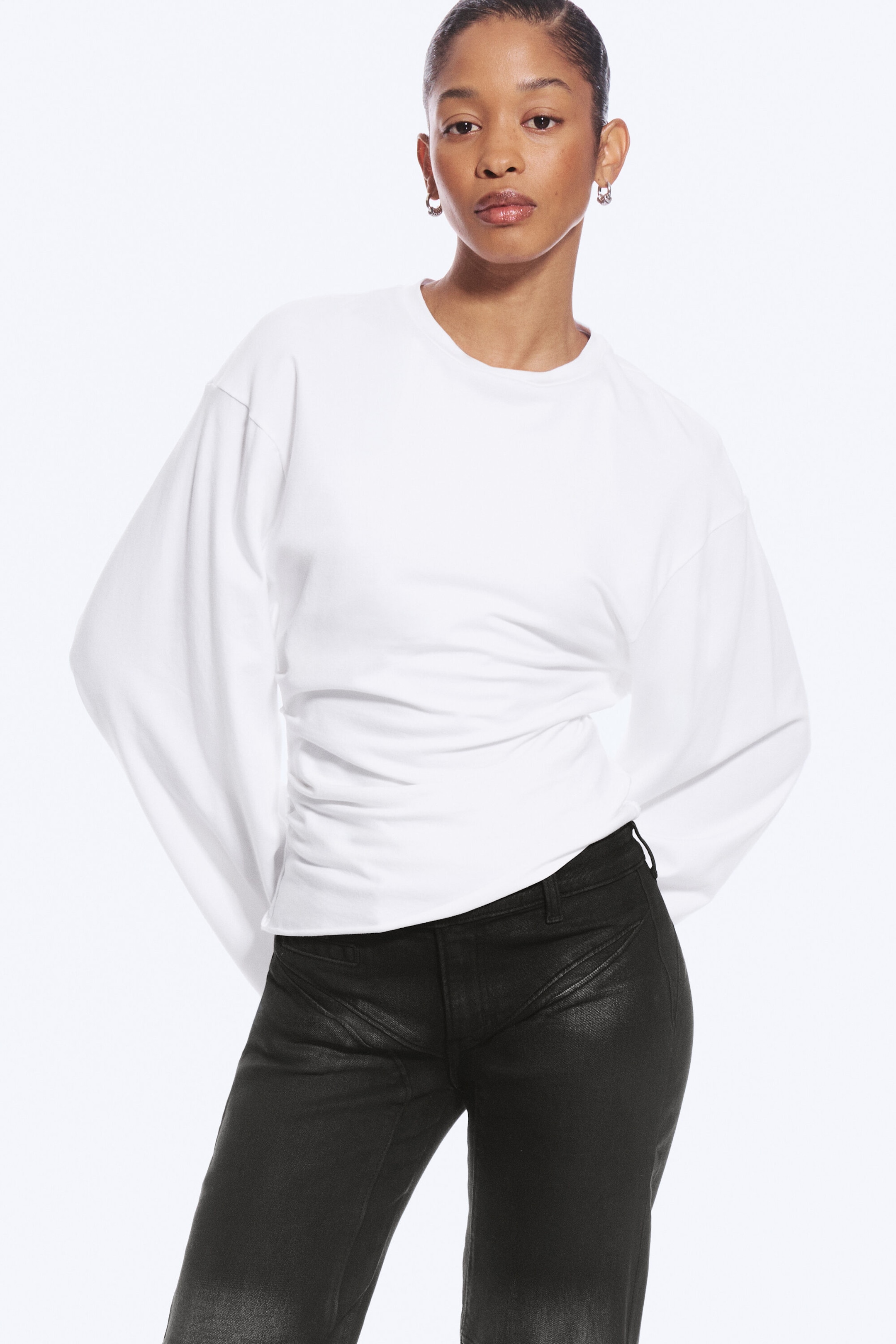Weiß - Gerüschtes Langarm-Shirt
