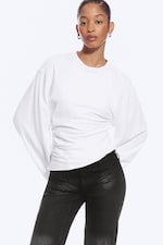 White - Ruched Long-Sleeved T-shirt - 0
