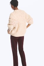 Beige - Rose chiné - Pull texturé en maille torsadée longue - 2