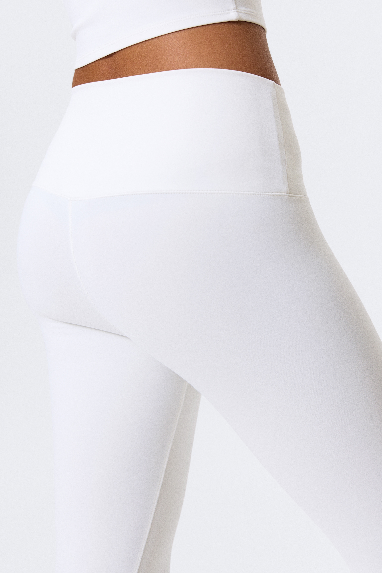 High Waisted Sports Tights - White/Dark Brown/Black - 3