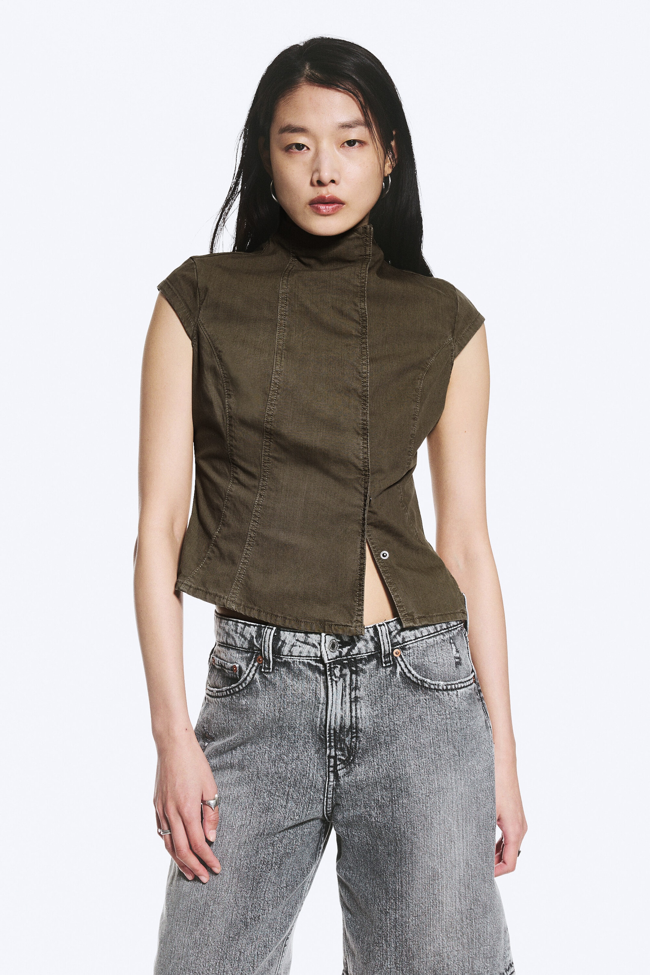 Dark Mole - Structured Asymmetric Cotton Top - 2