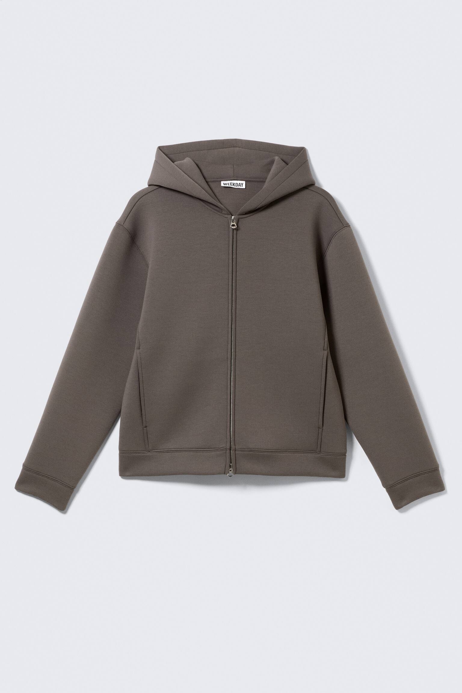 Scuba hoodie met rits en structuur - Donkertaupe/Zwart - 2