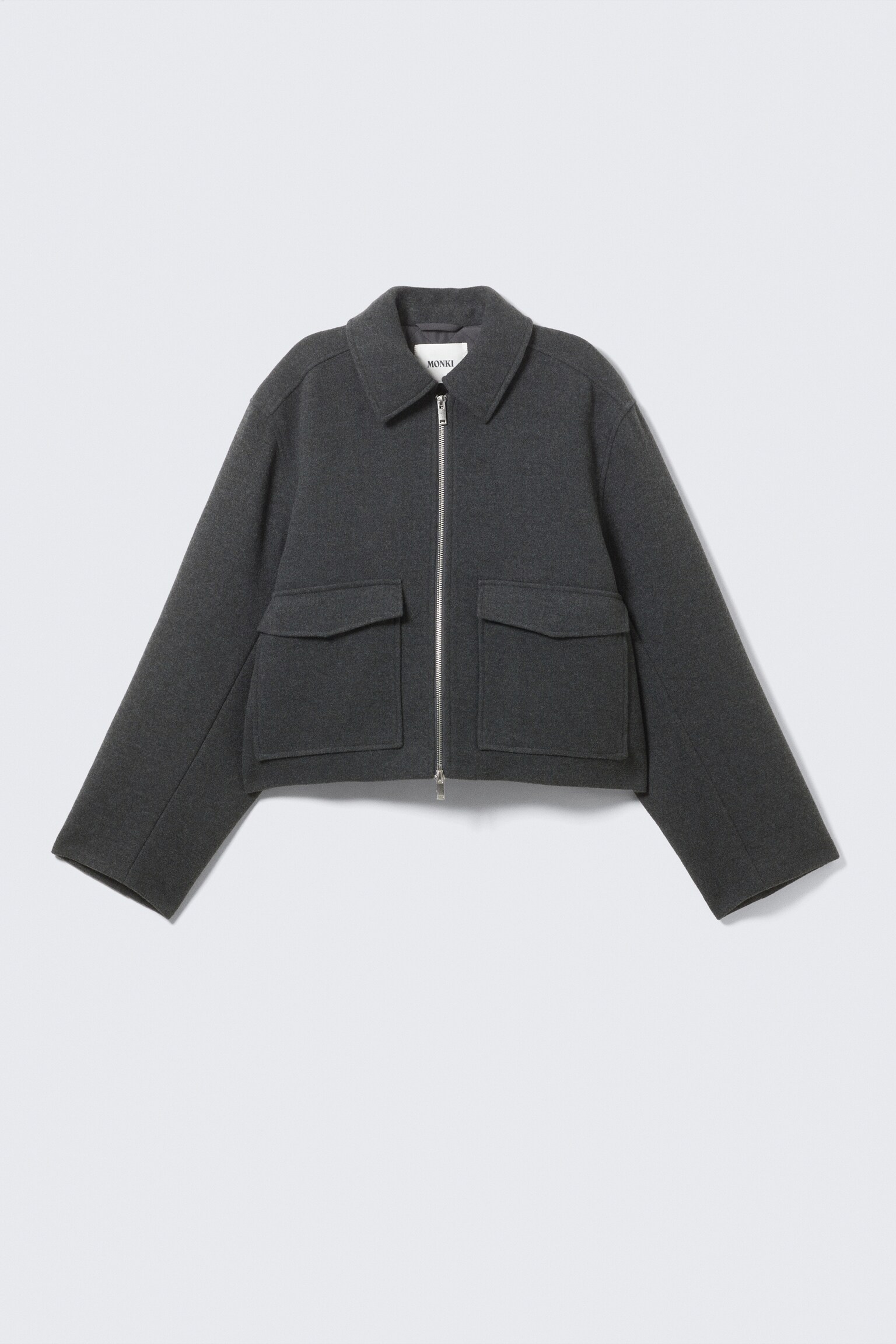 Cropped Boxy Zip Jakke - Meleret mørkegrå/Soft Brown/Mørkebrune tern - 2