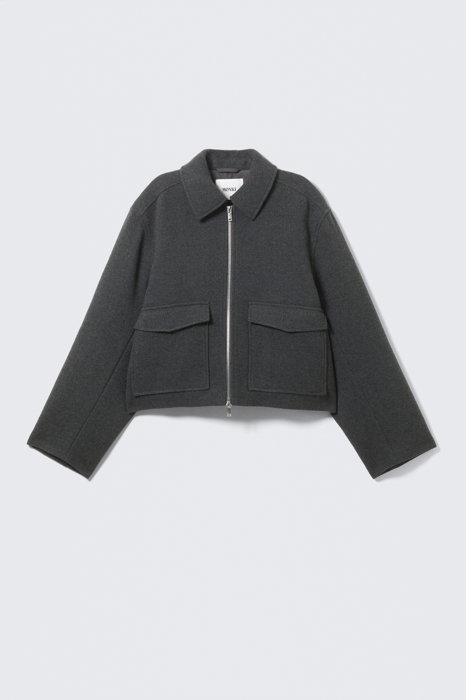 Kurze, kastige Zip-Jacke - Dunkelgrau meliert/Dunkelbraun kariert/Mattes Braun - 2