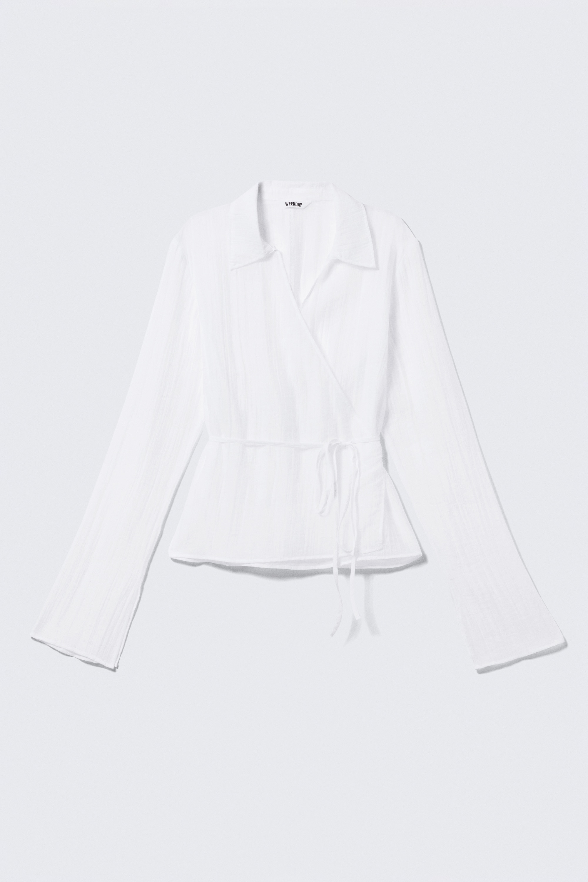 Textured Long-Sleeved Wrap Shirt - Transparent White/Lichtgrijs/Transparent Black